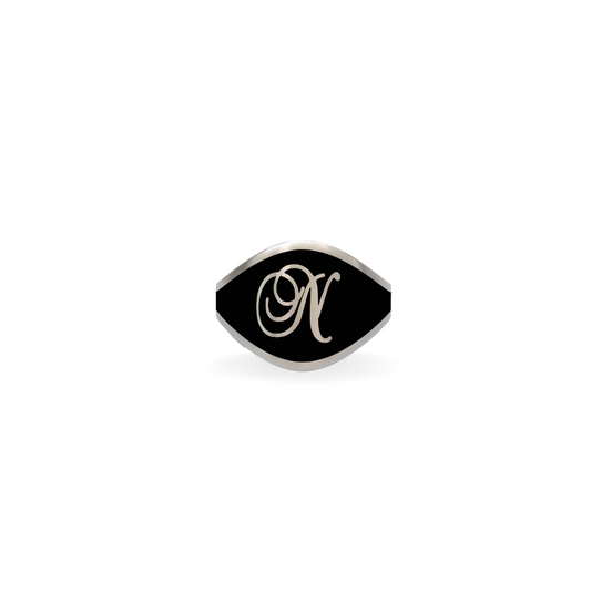 Cigar Band Initial Ring in Black Night Enamel | Sterling Silver
