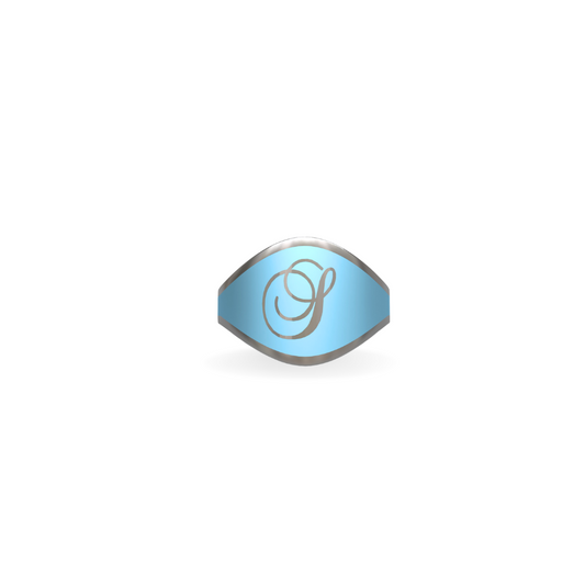 Cigar Band Initial Ring in Sky Blue Enamel | Sterling Silver