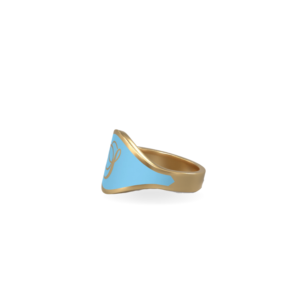 Cigar Band Initial Ring in Sky Blue Enamel | 18K Gold