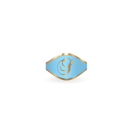 Cigar Band Initial Ring in Sky Blue Enamel | 18K Gold