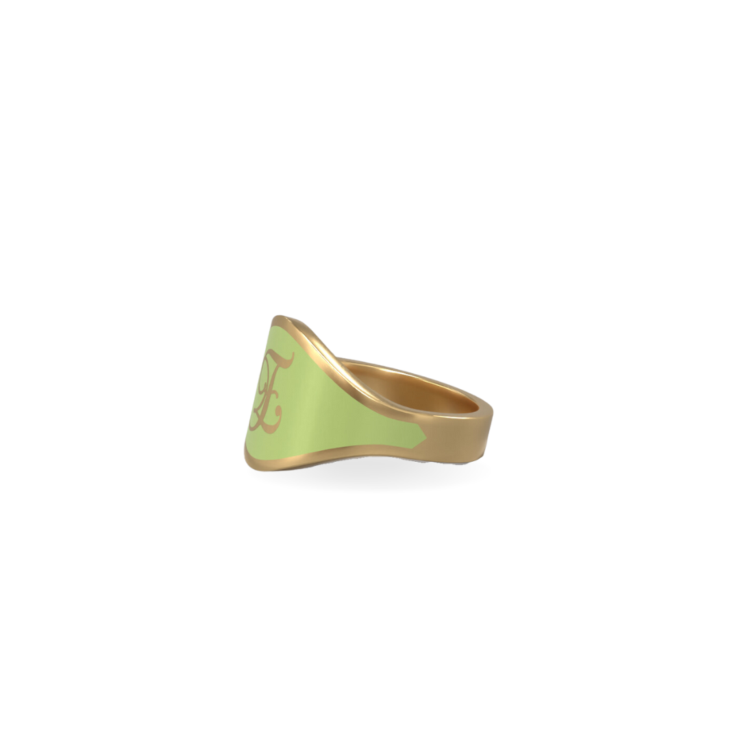 Cigar Band Initial Ring in Spring Green Enamel | 18K Gold