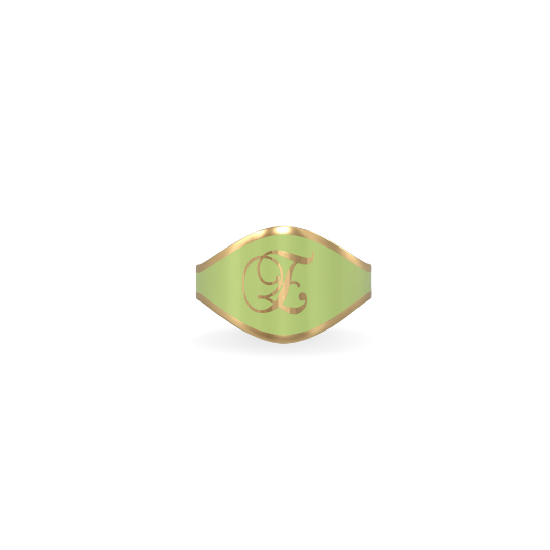 Cigar Band Initial Ring in Spring Green Enamel | 18K Gold