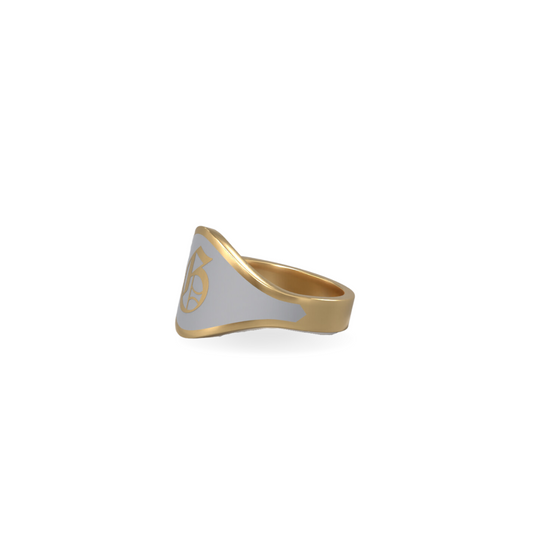 Cigar Band Initial Ring in Steel Gray Enamel | 18K Gold