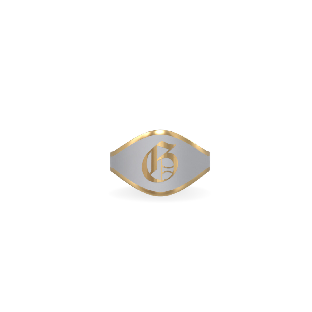 Cigar Band Initial Ring in Steel Gray Enamel | 18K Gold