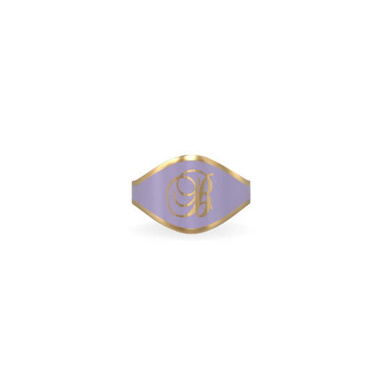 Cigar Band Initial Ring in Sunset Purple Enamel | 18K Gold