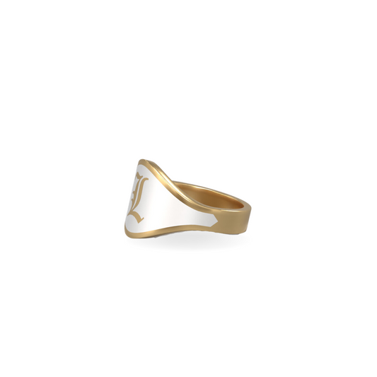 Cigar Band Initial Ring in White Cloud Enamel | 18K Gold