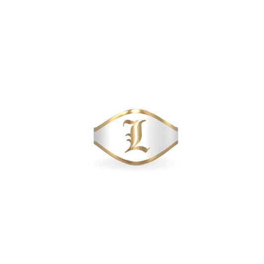 Cigar Band Initial Ring in White Cloud Enamel | 18K Gold