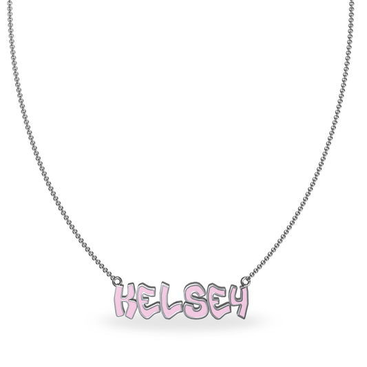 Mini Graffiti Name Plate Necklace | Sterling Silver