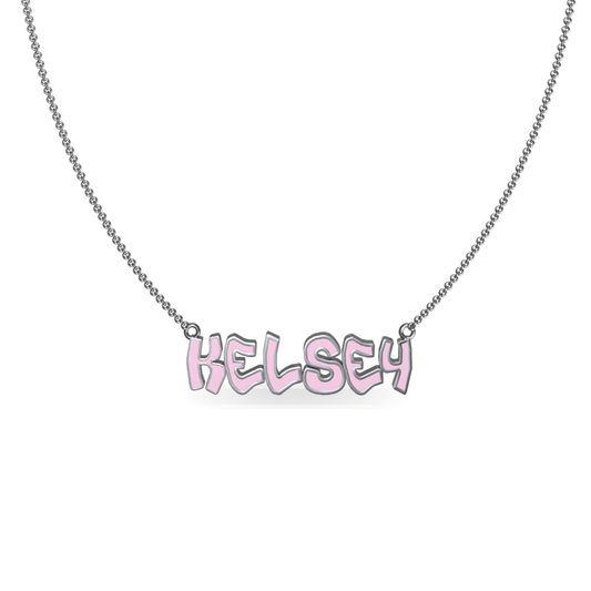 Mini Graffiti Name Plate Necklace | Sterling Silver