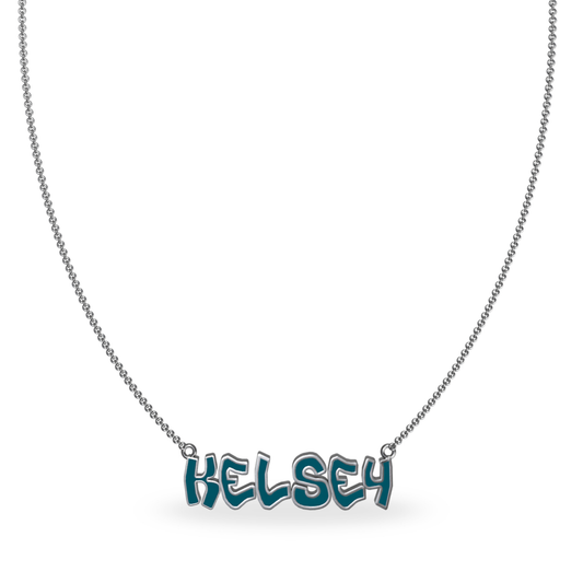 Mini Graffiti Name Plate Necklace | Sterling Silver