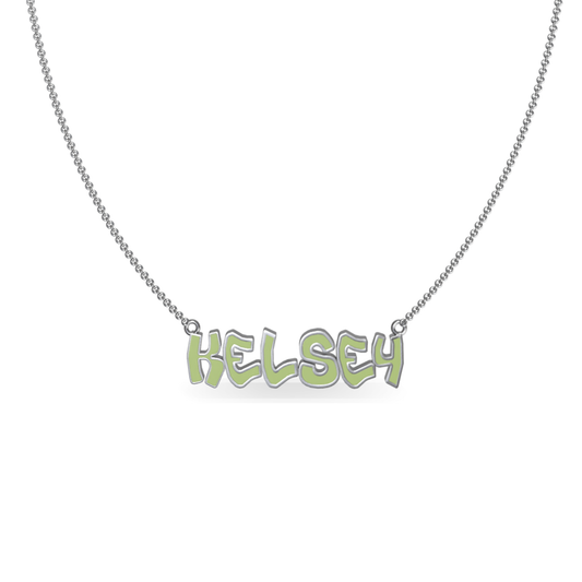 Mini Graffiti Name Plate Necklace | Sterling Silver