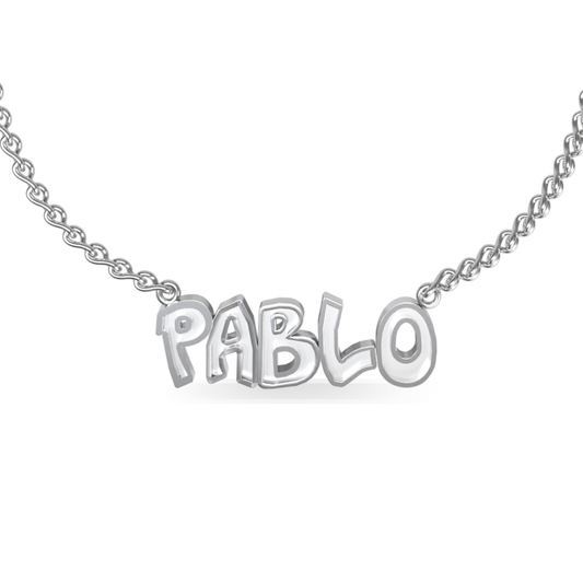 Large Graffiti Name Plate Necklace | Sterling Silver