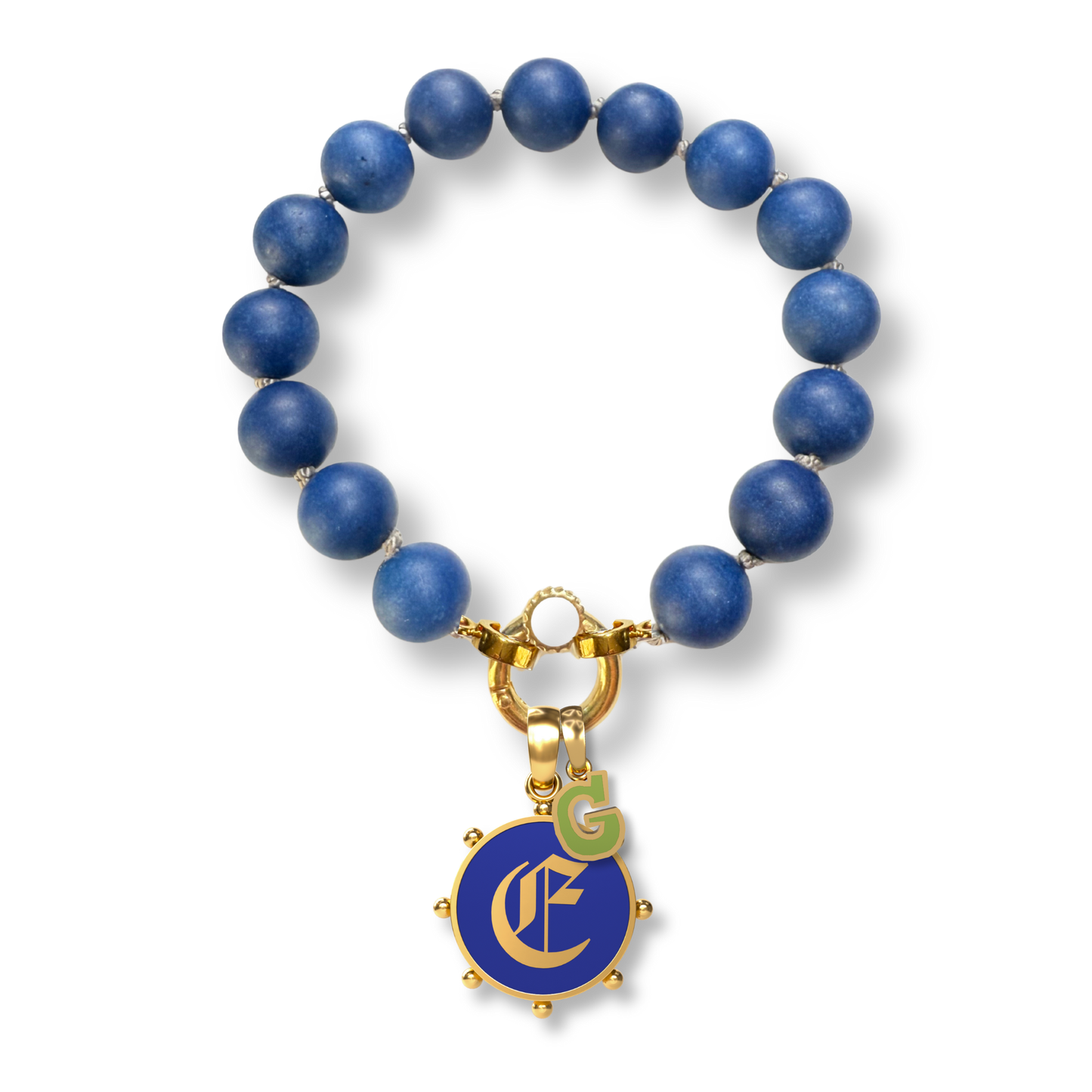 Large Colored Jade Beaded Bracelet | 18K Gold