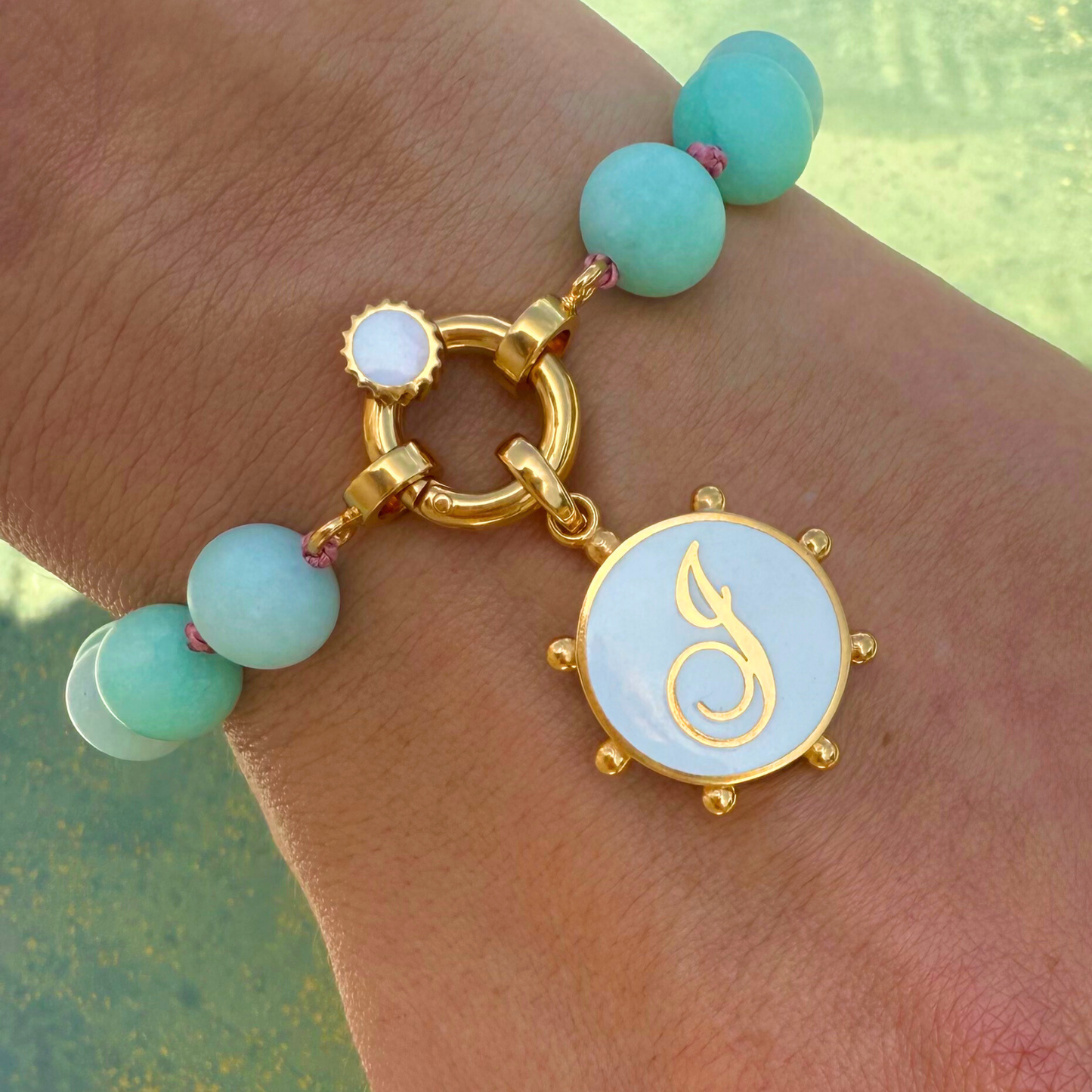 Large Colored Jade Beaded Bracelet | 18K Gold