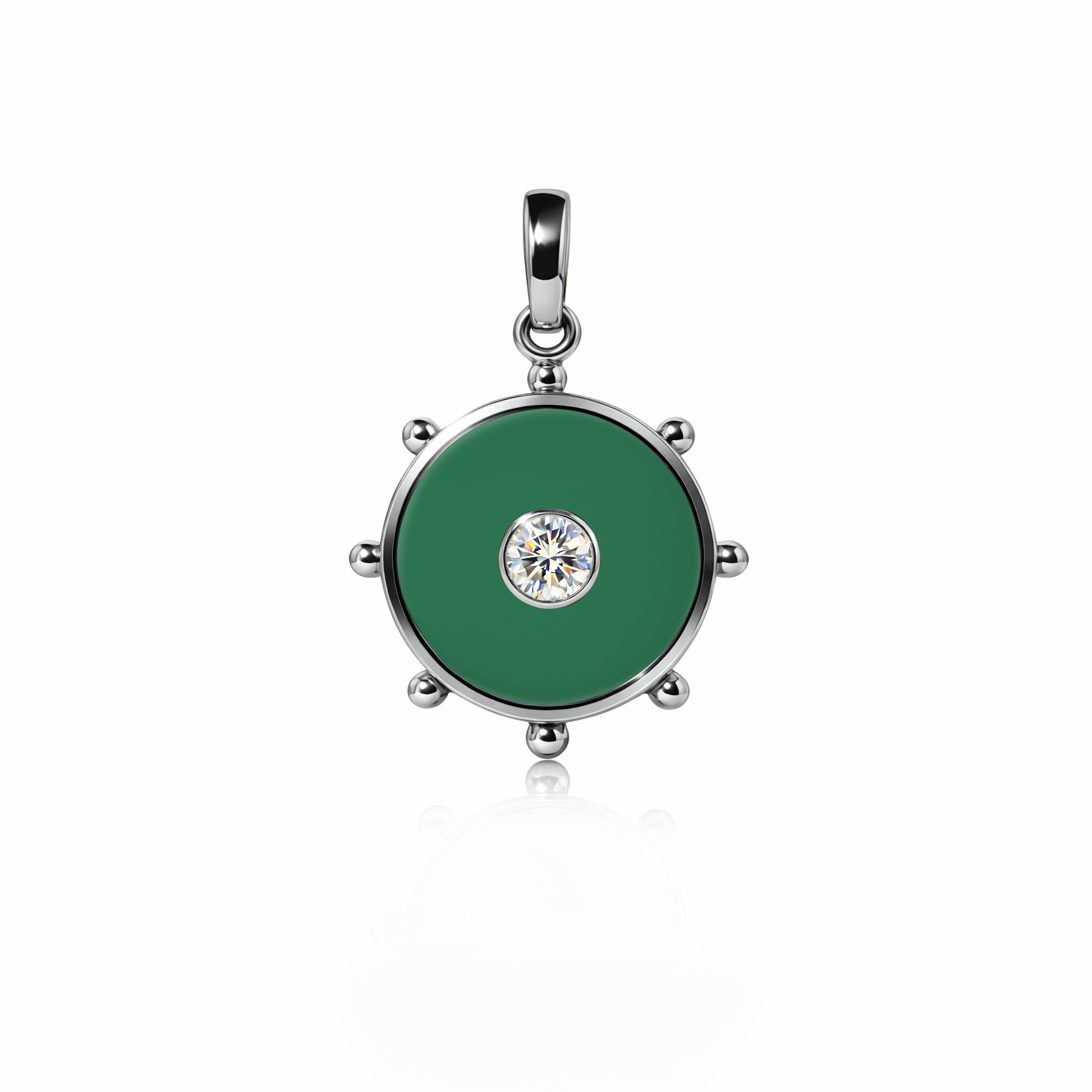 Orbit Single Diamond Charm, medium | Sterling Silver Spring Green {{ catogery }} {{ Collections }}