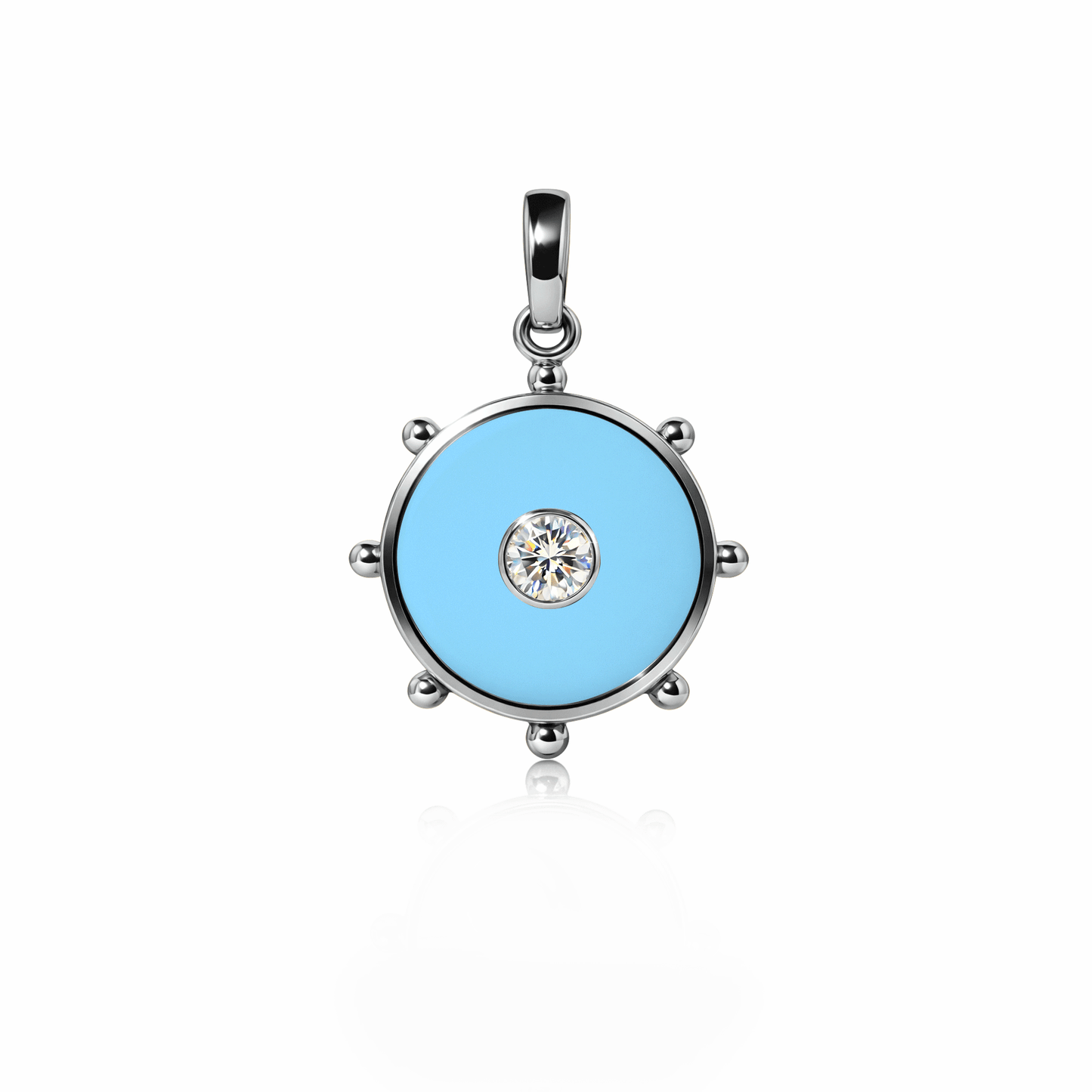 Orbit Single Diamond Charm, medium | Sterling Silver Sky Blue {{ catogery }} {{ Collections }}