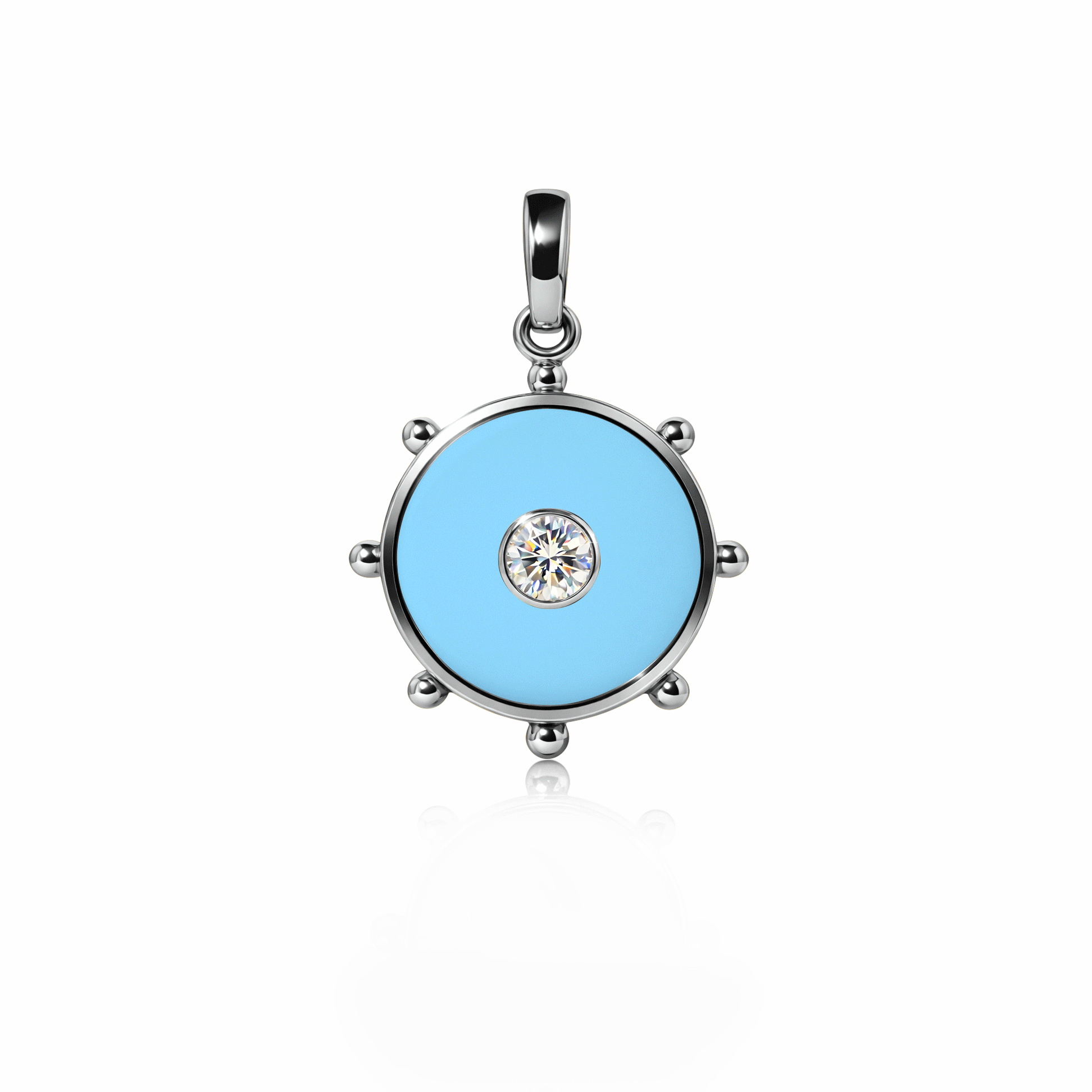 Orbit Single Diamond Charm, medium | Sterling Silver Sky Blue {{ catogery }} {{ Collections }}