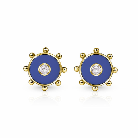Orbit Diamond Stud Earrings | 14K Gold Royal Blue {{ catogery }} {{ Collections }}