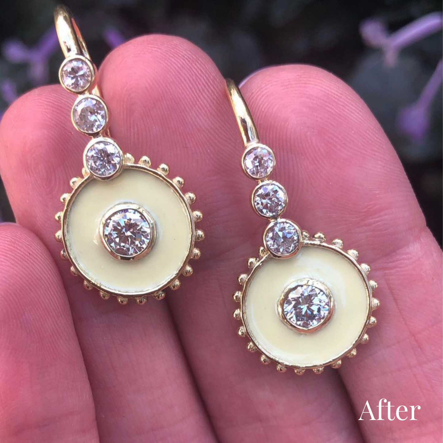 Custom Order | Orbit Diamond Drop Earrings in Soft Cream Enamel