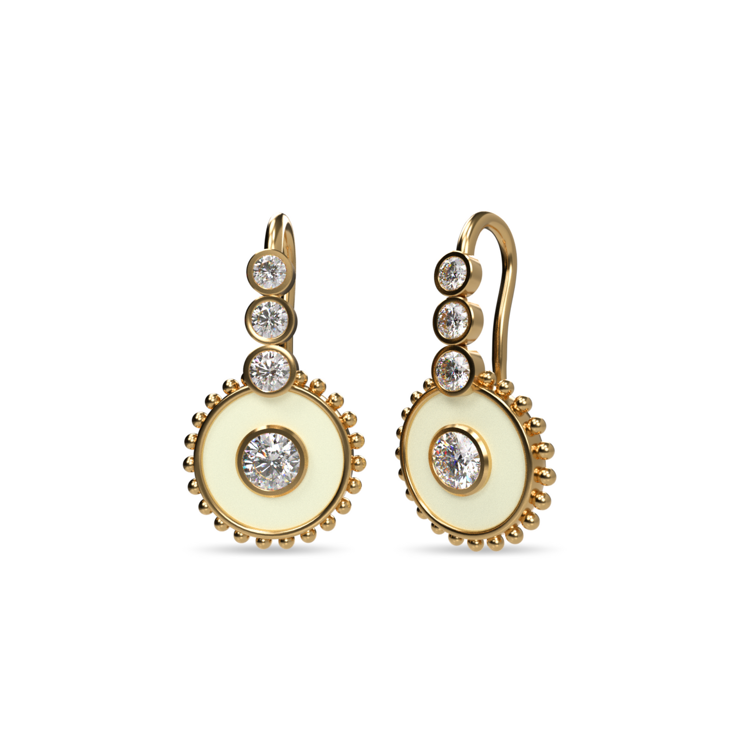 Custom Order | Orbit Diamond Drop Earrings in Soft Cream Enamel