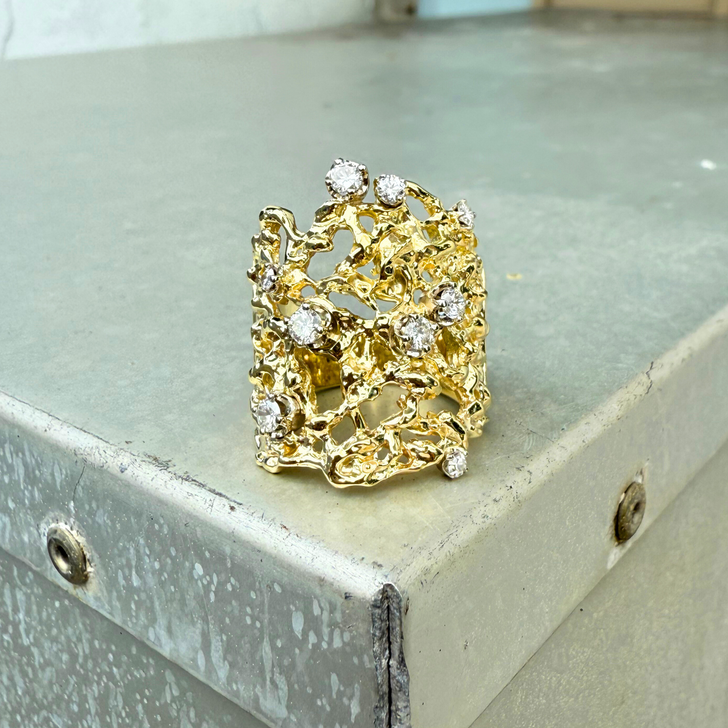 Custom Order | Organic Wide Band Diamond Ring Rings {{ catogery }} {{ Collections }}