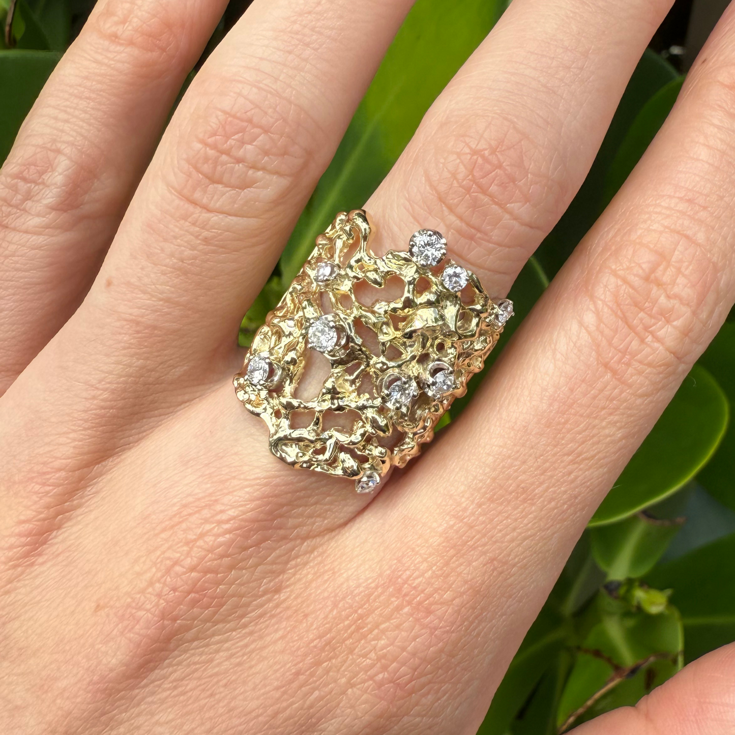 Custom Order | Organic Wide Band Diamond Ring Rings {{ catogery }} {{ Collections }}