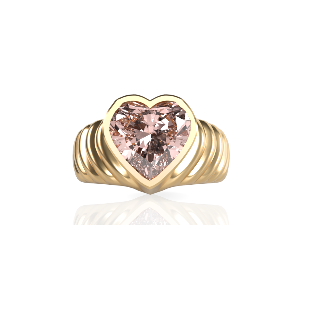 Custom Order | Rippled Effects Pink Diamond Heart Ring