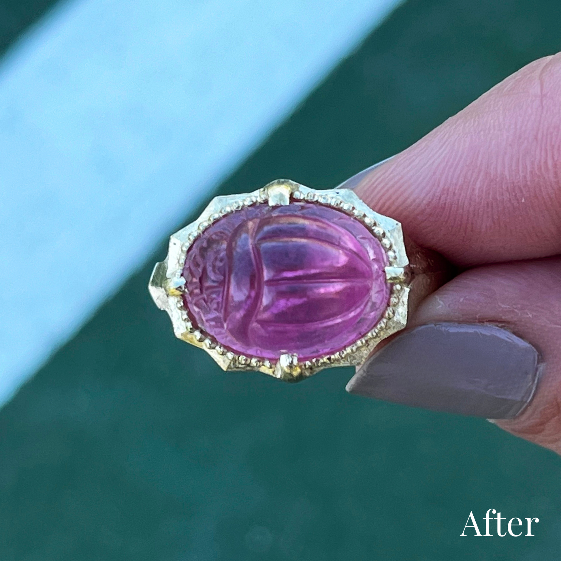 Custom Order | Pink Tourmaline Carved Scarab Ring Rings {{ catogery }} {{ Collections }}