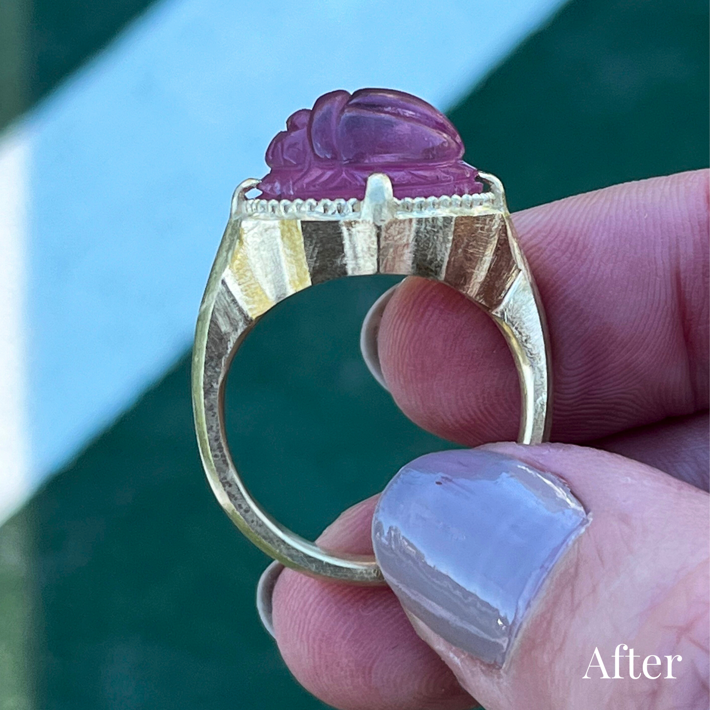 Custom Order | Pink Tourmaline Carved Scarab Ring Rings {{ catogery }} {{ Collections }}