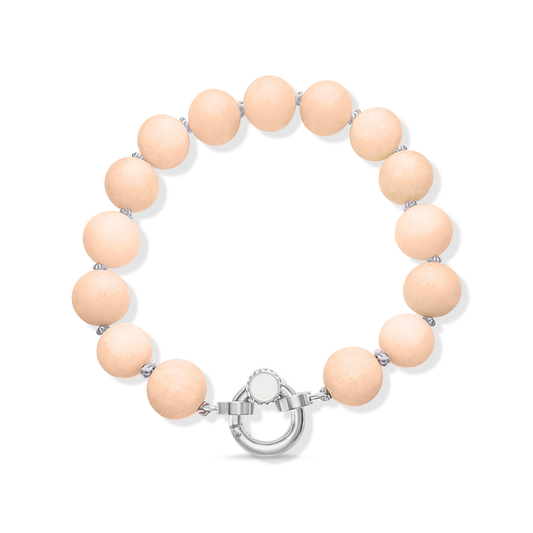 Large Colored Jade Beaded Bracelet Strand | Sterling Silver