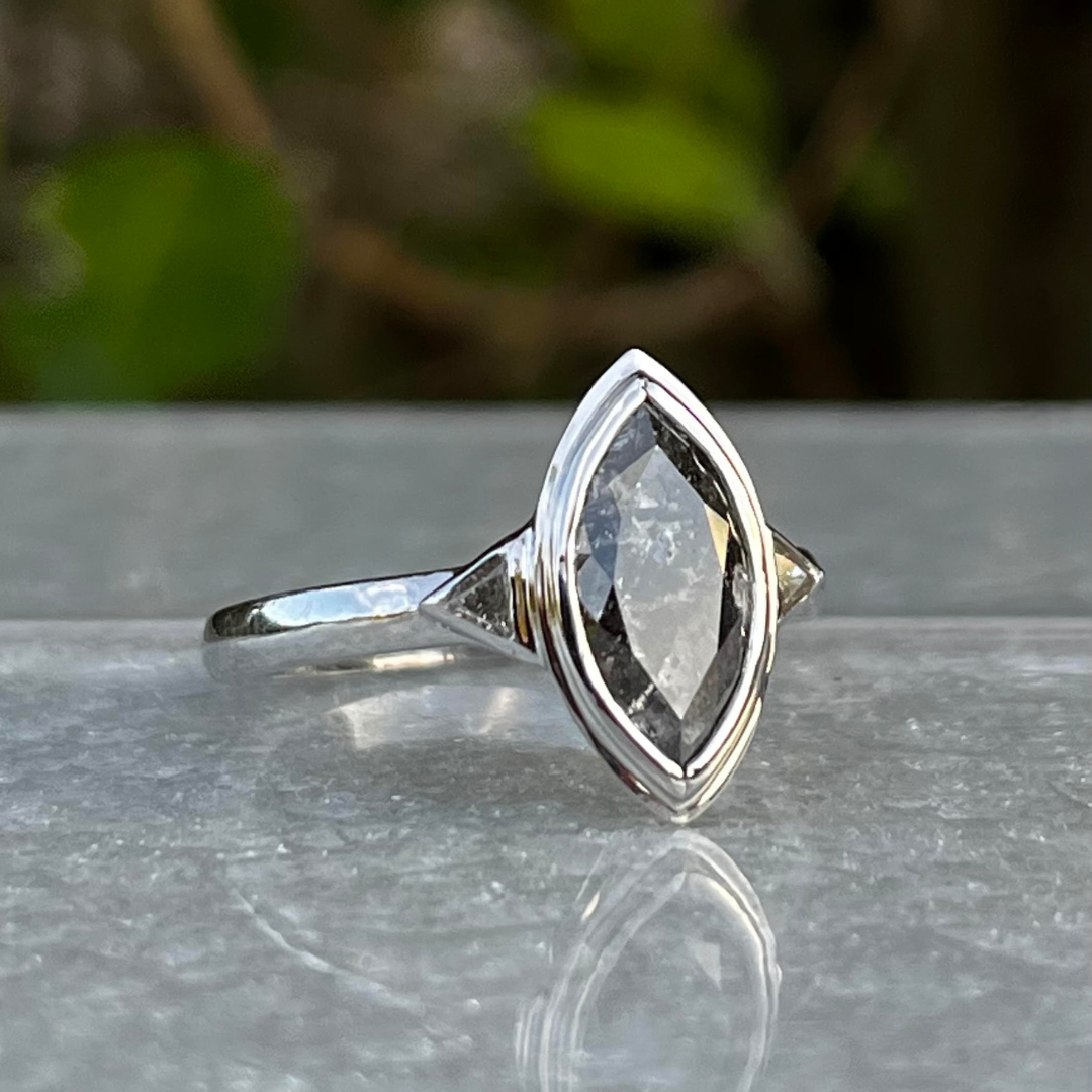 Custom Order | Salt & Pepper Marquise Diamond Engagement Ring
