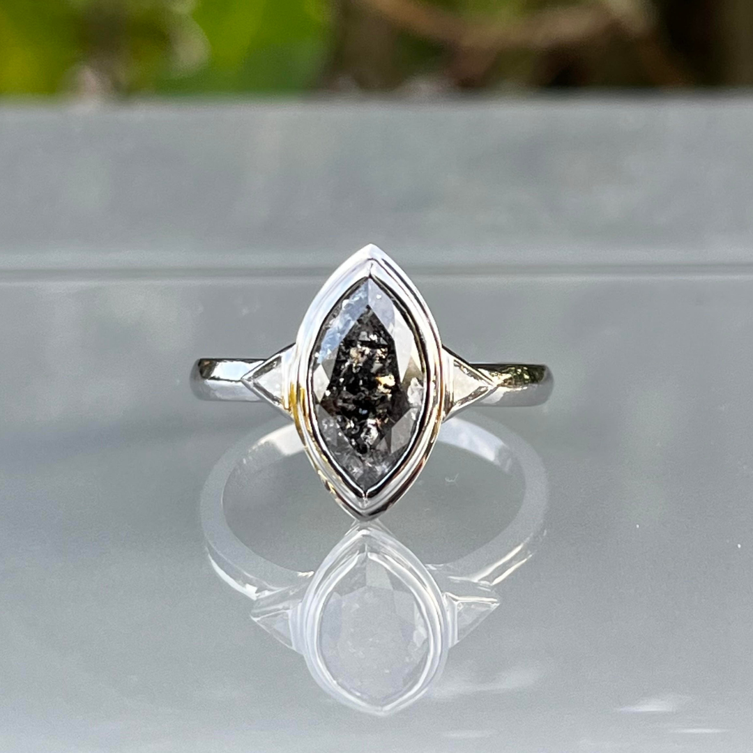 Custom Order | Salt & Pepper Marquise Diamond Engagement Ring