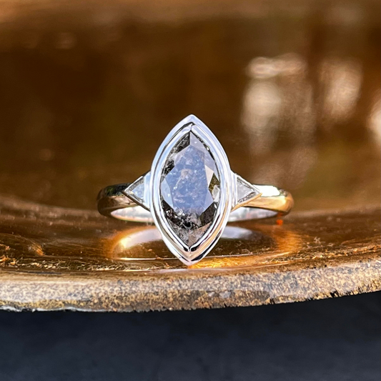 Custom Order | Salt & Pepper Marquise Diamond Engagement Ring