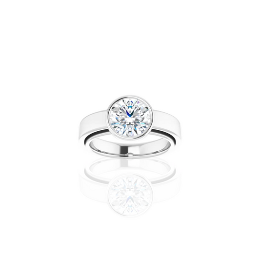 Raised Bezel | Wide Band | Solitaire Engagement Ring