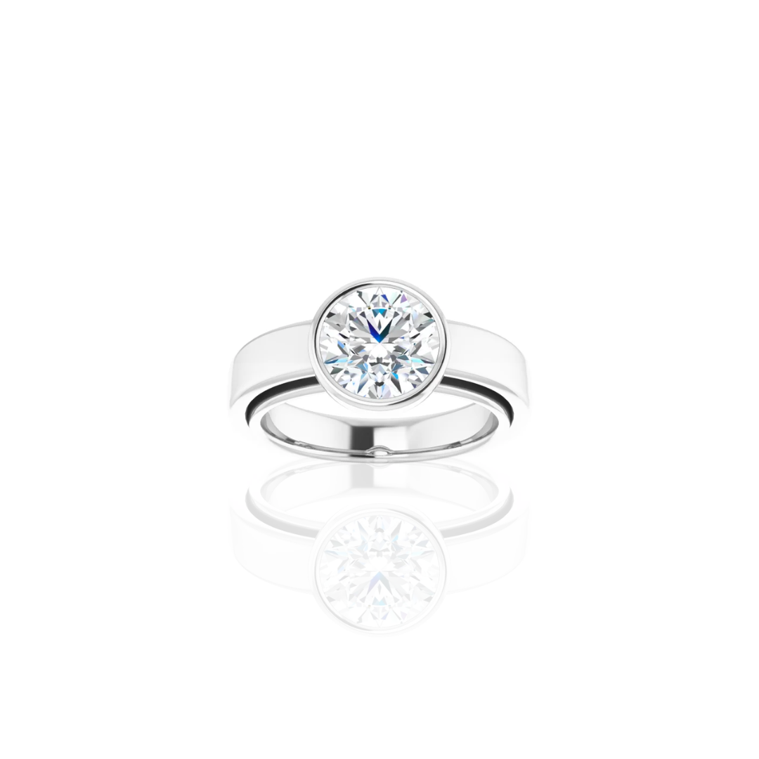 Raised Bezel | Wide Band | Solitaire Engagement Ring