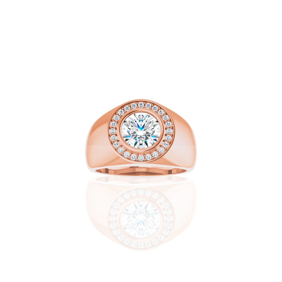 Wide Band | Halo Signet | Diamond Wedding Ring