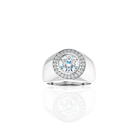 Wide Band | Halo Signet | Diamond Wedding Ring