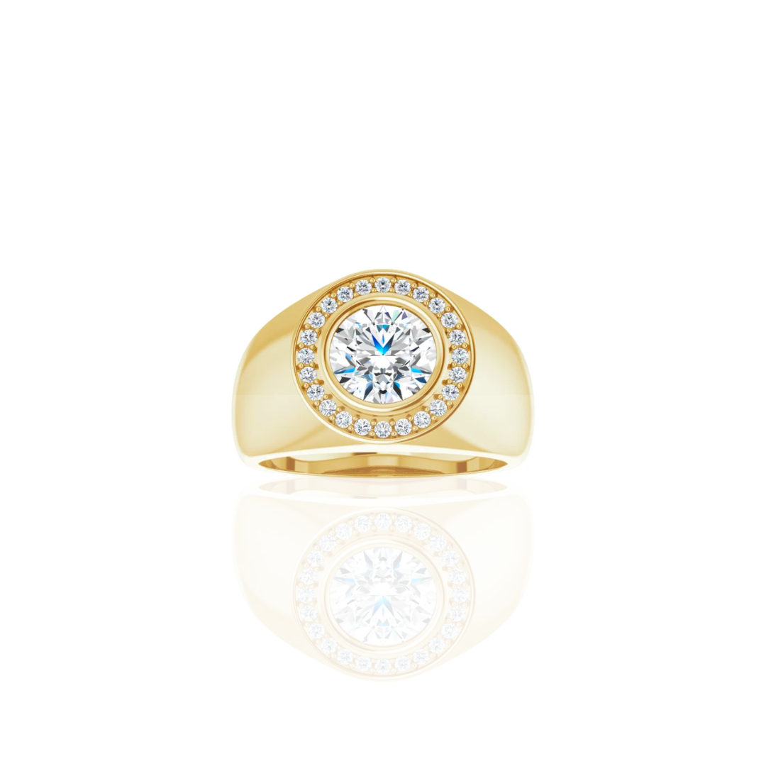 Wide Band | Halo Signet | Diamond Wedding Ring