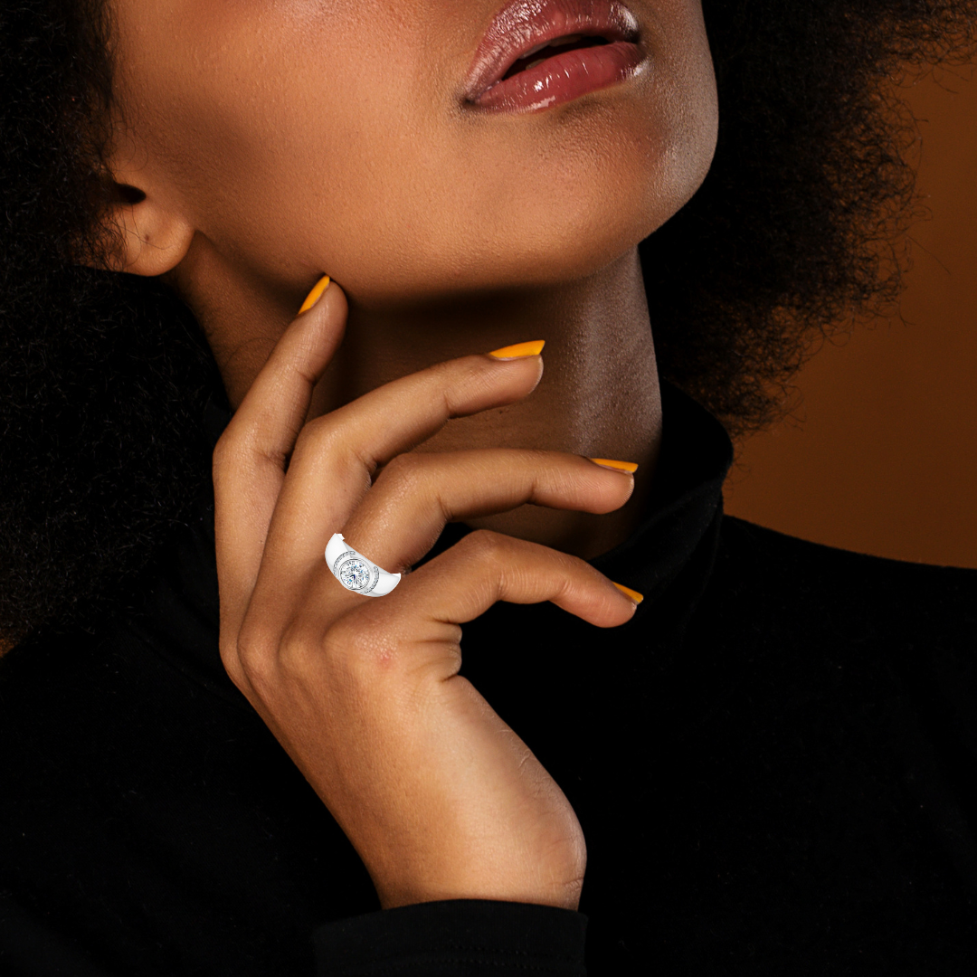 Wide Band | Half Halo | Diamond Wedding Ring